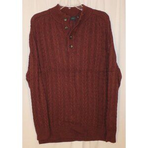 NEW Bobby Jones Medium Merlot Burgundy Cable Knit Mock Neck Button Up Sweater